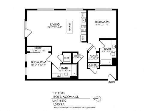 Floor plan for 2 beds, 2 baths, 1125 sqft